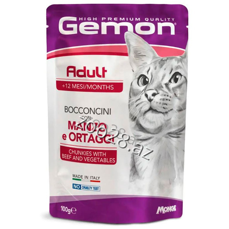 Gemon Jelly Adult Cat with Beef and Vegetables, 100 g - Cats | Zoo28.az