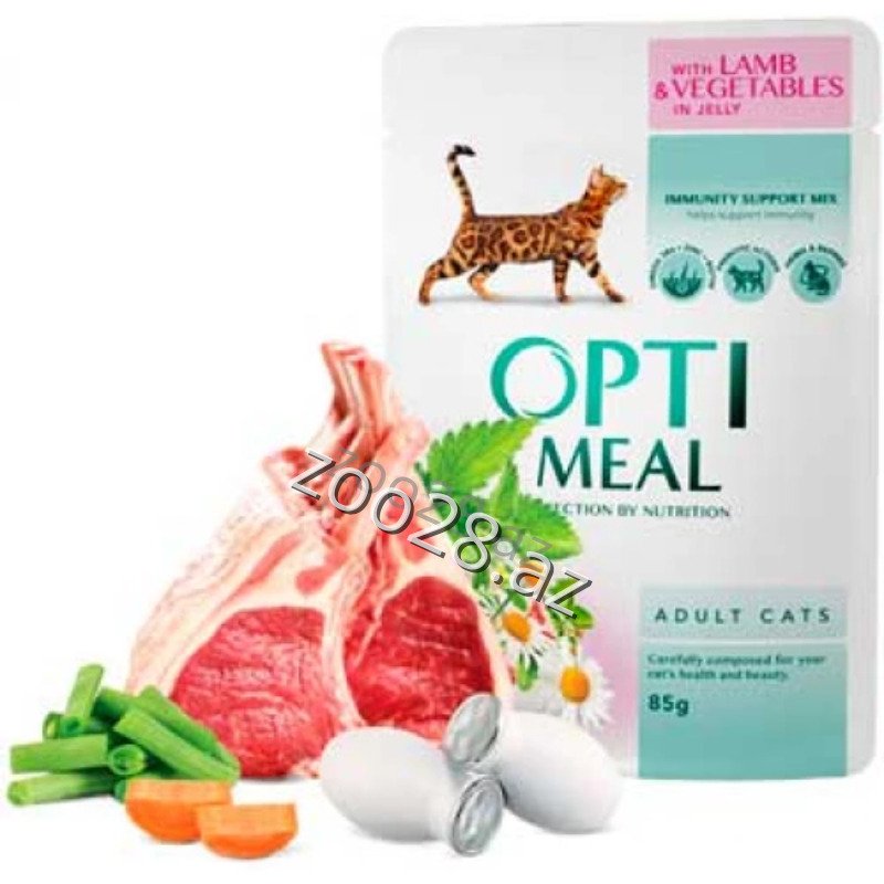 Opti Meal Adult Cat Yetkin Pişiklər Üçün Quzu Əti Tərəvəzlərlə,85 qr - Pişiklər | Zoo28.az