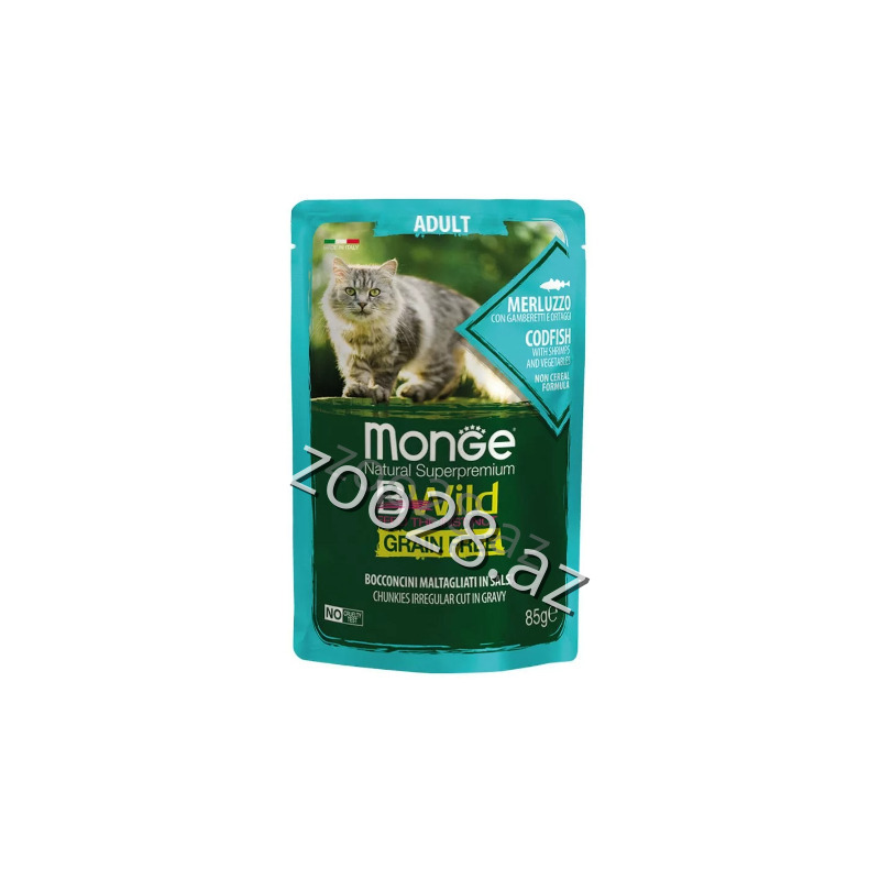 Monge Bwild без зерна с  треской , креветками  и овощей, 85 г - Кошки | Zoo28.az