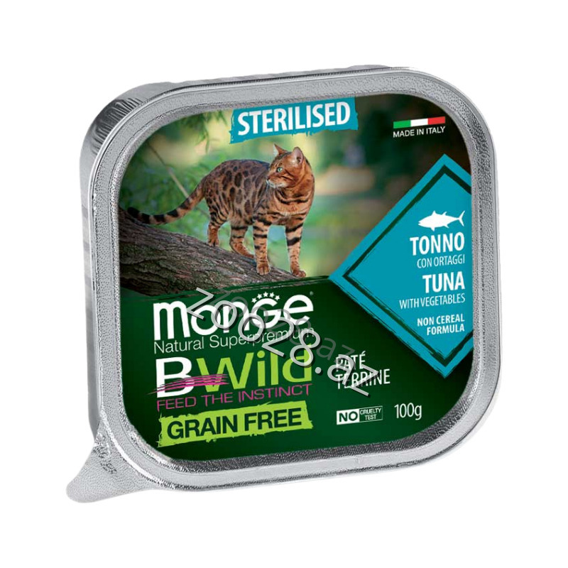 Monge Bwild Sterilised с  беззерновым составом,  тунец  с овощами, 100 г - Кошки | Zoo28.az