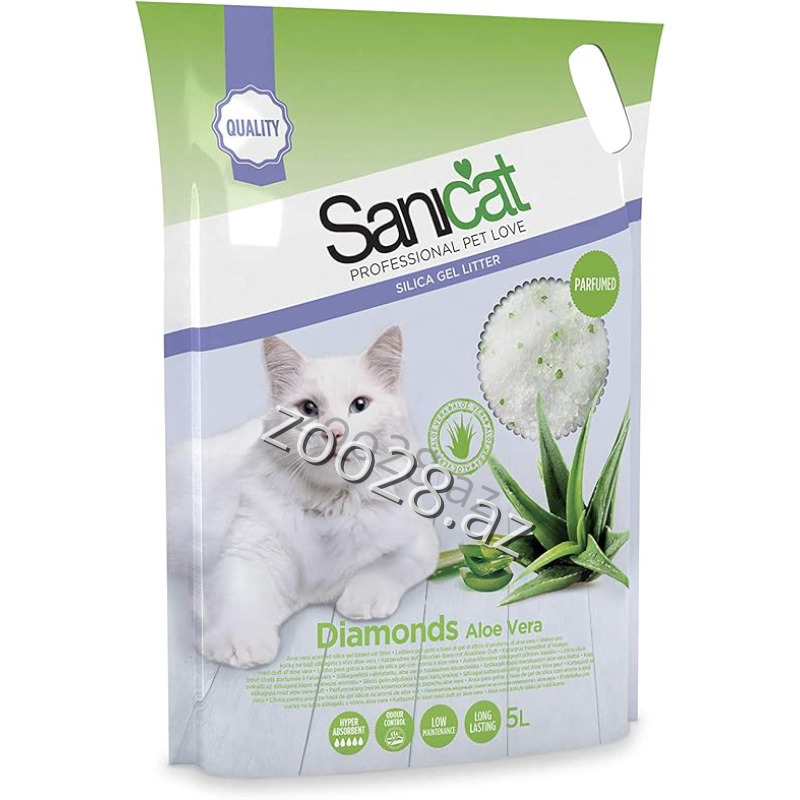 Силикагель Sanicat Diamonds Алоэ Вера, 5 л - Кошки | Zoo28.az