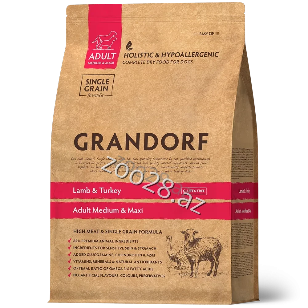 Grandorf Dog Maxi Medium Adult Quzu Və Hind Quşu əti ilə - İtlər | Zoo28.az