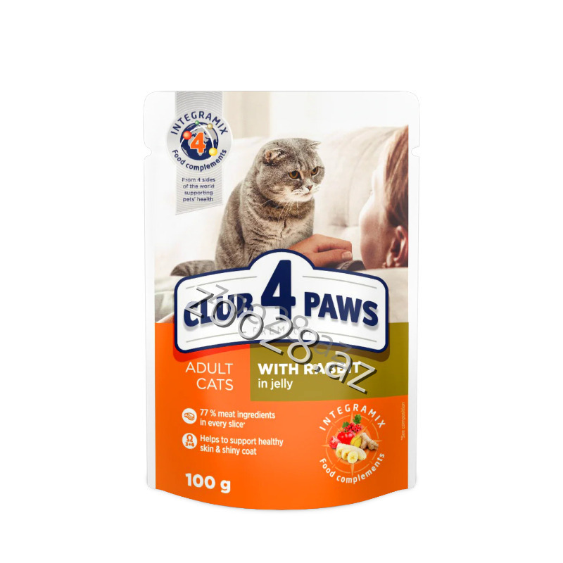 Club 4 Paws Dovşan Ətli Yetkin Pişiklər Üçün,100 qr - Pişiklər | Zoo28.az