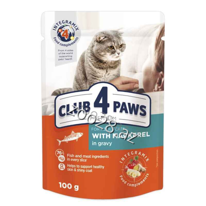 Club 4 Paws Skumbriya Balığı İlə Yetkin Pişiklər Üçün 100 qr - Pişiklər | Zoo28.az