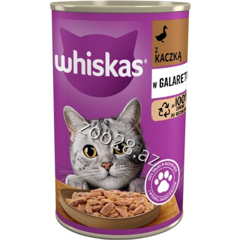 Wiskas Jelly with duck meat for adult cats, 400 g - Cats | Zoo28.az