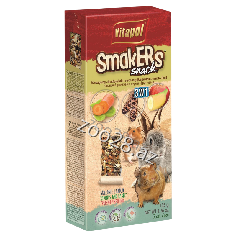 Vitapol Smakers Snack 3in1 Vegetable Carob Fruit Rodents and Rabbit - Rodents | Zoo28.az